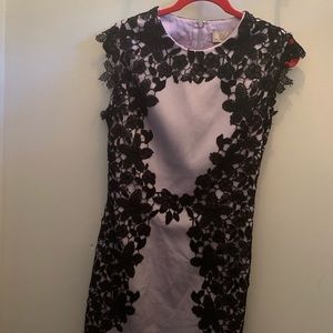 Lela Rose Purple & Black Flower Side Lace Dress